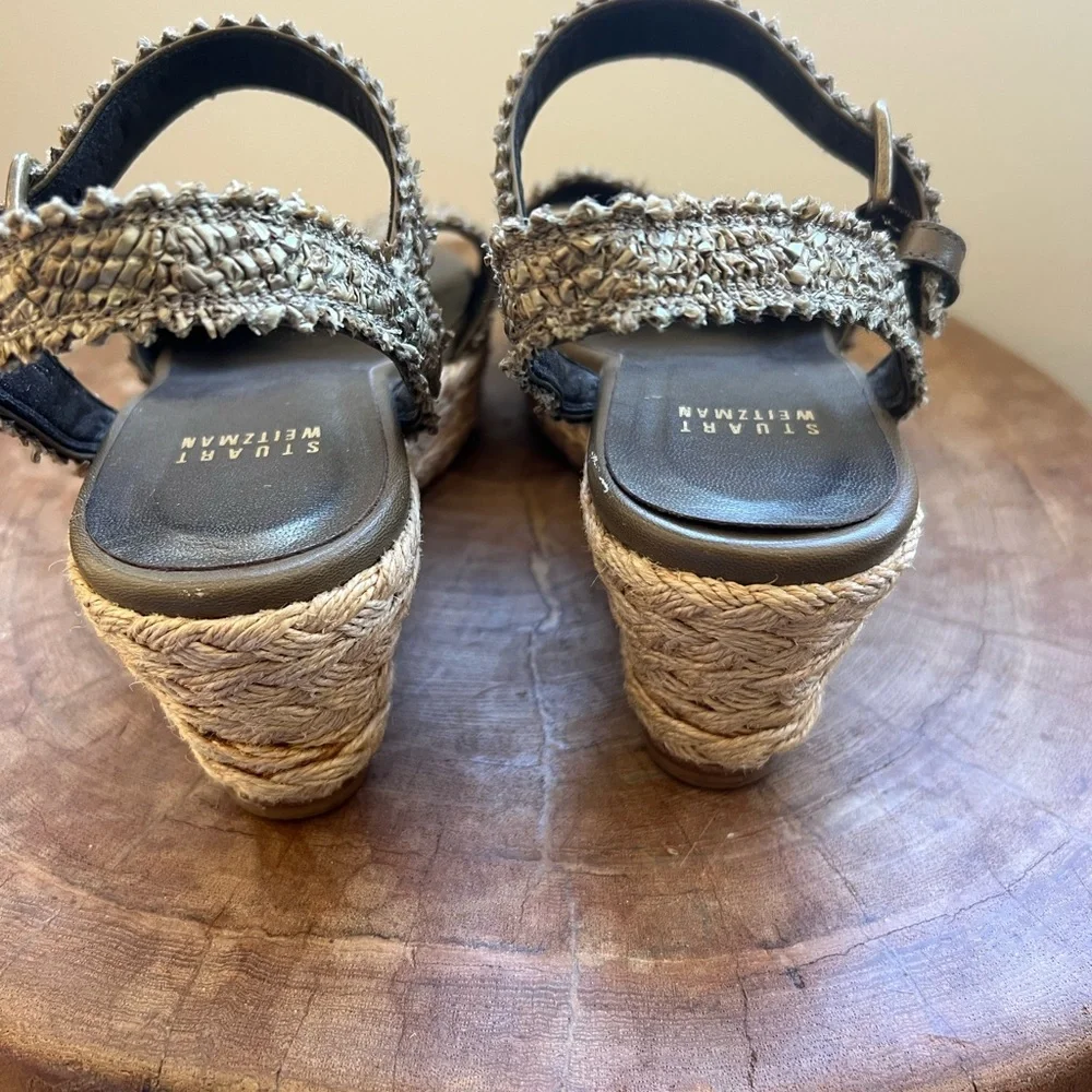 Stuart Weitzman Tan Olive Green Espadrille Wedges